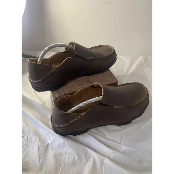 Men's Olukai   Moloa Brown Leather Slip-On Comfort Shoes-Size 11.5M-Very Nice