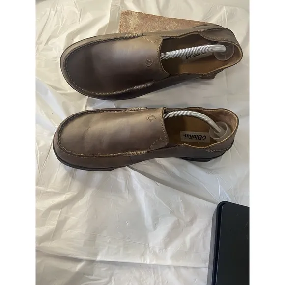 Men's Olukai   Moloa Brown Leather Slip-On Comfort Shoes-Size 11.5M-Very Nice
