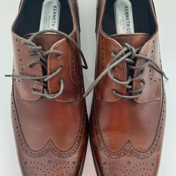 Men's Shoes Kenneth Cole BRANT Leather Lace Up Oxfords KMF8109LE COGNAC - NEW!!!