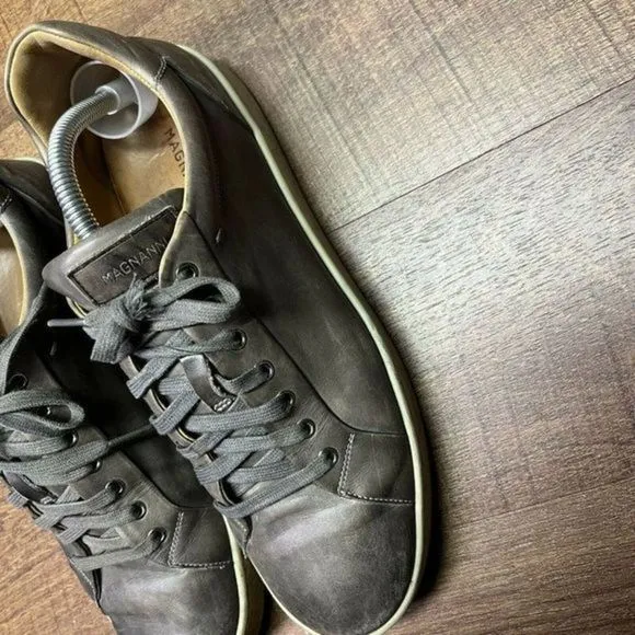 Mens Magnanni Gray Leather Lace Up Sneakers Shoes Size 10‎ M GUC Made in Spain