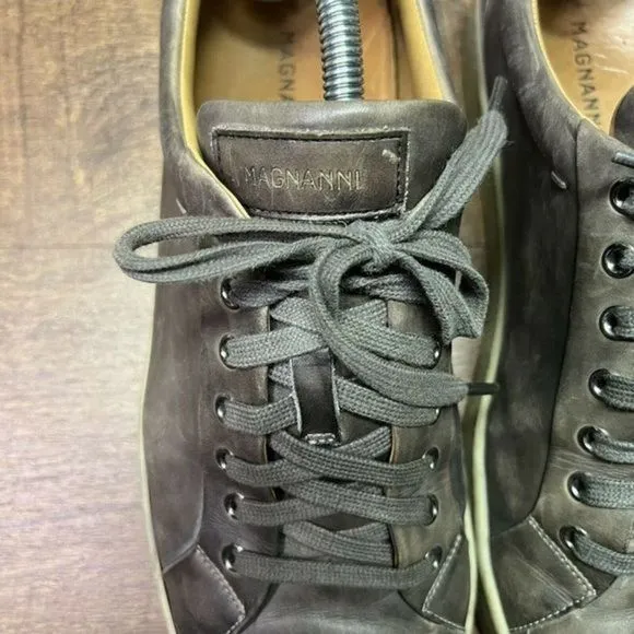 Mens Magnanni Gray Leather Lace Up Sneakers Shoes Size 10‎ M GUC Made in Spain