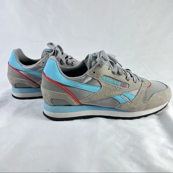Mens Reebok Classic Foam &amp; Rubber Sole Suede Running Shoe Grey Blue Red 6.5