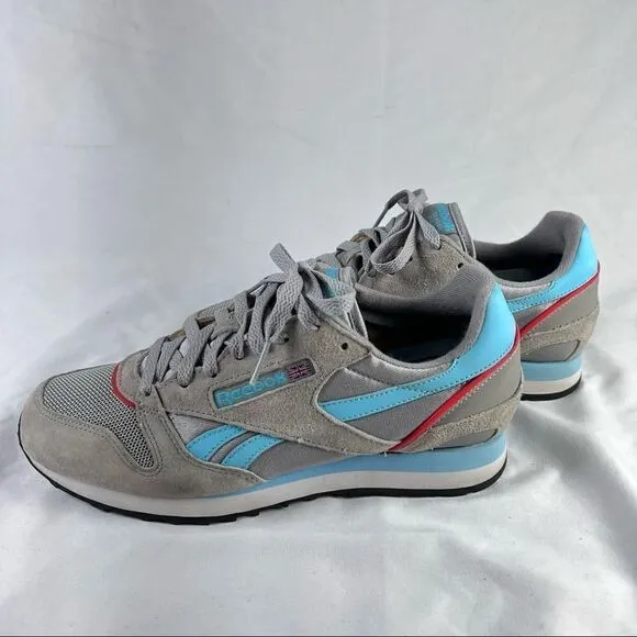Mens Reebok Classic Foam &amp; Rubber Sole Suede Running Shoe Grey Blue Red 6.5