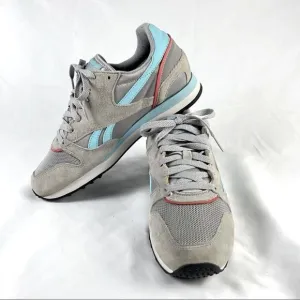 Mens Reebok Classic Foam &amp; Rubber Sole Suede Running Shoe Grey Blue Red 6.5
