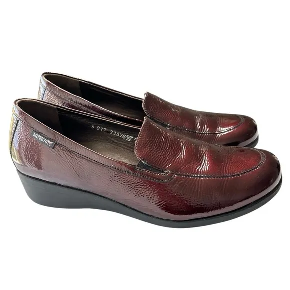 Mephisto Air Jet Leather Slip On Wedge Loafer Comfort Shoes Size 9 Burgundy