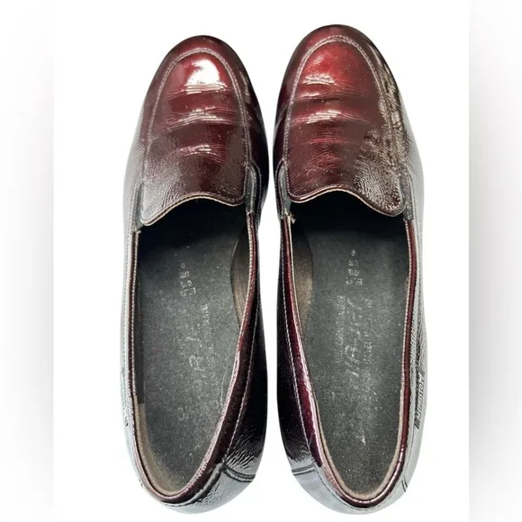Mephisto Air Jet Leather Slip On Wedge Loafer Comfort Shoes Size 9 Burgundy