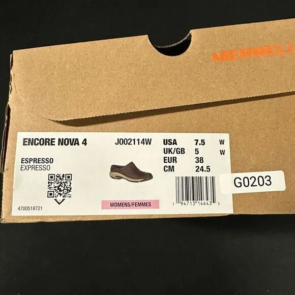 Merrell Encore Nova 4 Espresso Brown Leather Slip On Shoes 7.5 Wide
