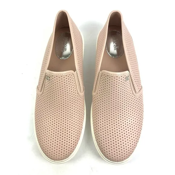 Michael Kors Keaton Slip On Shoes 10 Natural Pink Boerum Leather Perforated New