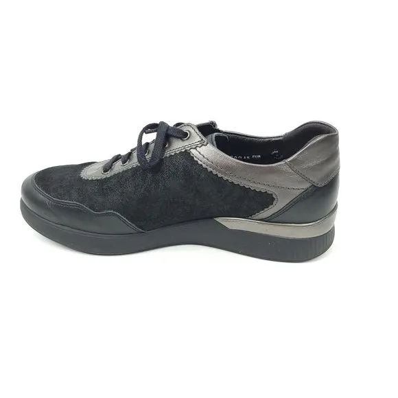 Mobils Womens Black Sneakers Lace Up Zip Shoes Size 7 Leather Low Top Comfort