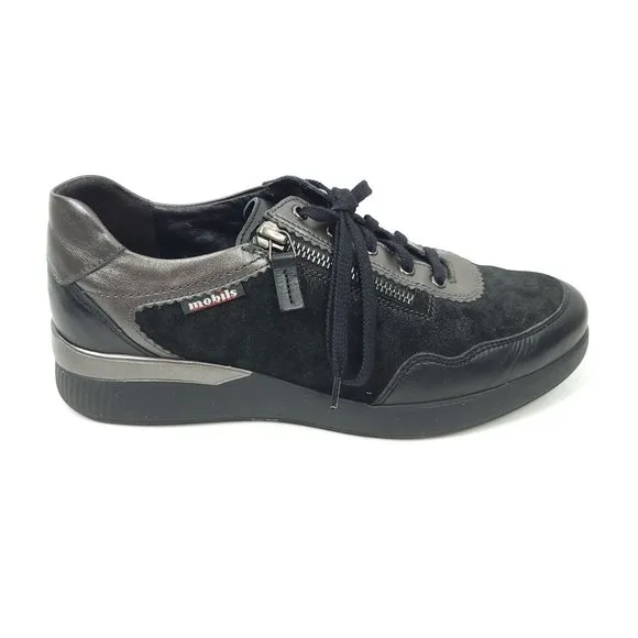 Mobils Womens Black Sneakers Lace Up Zip Shoes Size 7 Leather Low Top Comfort
