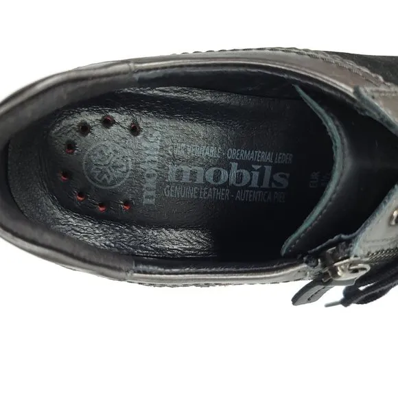 Mobils Womens Black Sneakers Lace Up Zip Shoes Size 7 Leather Low Top Comfort
