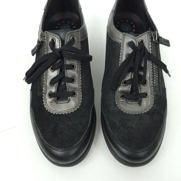 Mobils Womens Black Sneakers Lace Up Zip Shoes Size 7 Leather Low Top Comfort