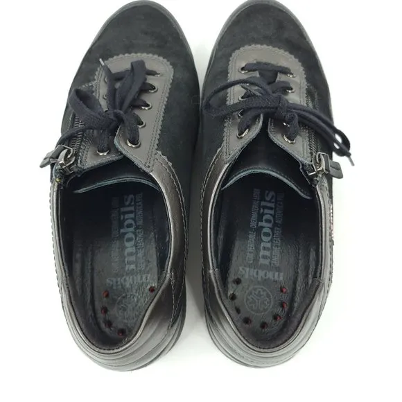 Mobils Womens Black Sneakers Lace Up Zip Shoes Size 7 Leather Low Top Comfort