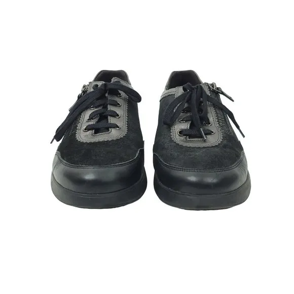 Mobils Womens Black Sneakers Lace Up Zip Shoes Size 7 Leather Low Top Comfort