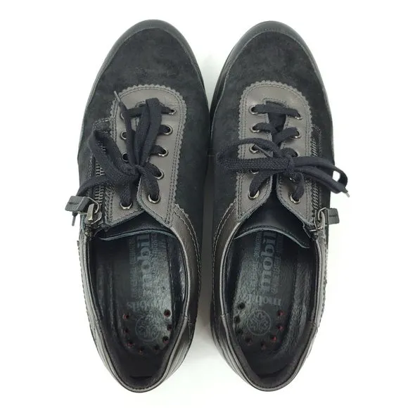 Mobils Womens Black Sneakers Lace Up Zip Shoes Size 7 Leather Low Top Comfort