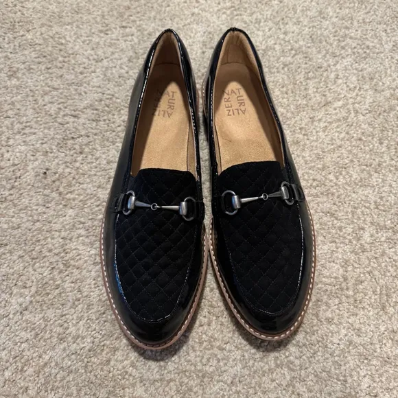 Naturalizer Edina 11 Wide Black Patent Leather Slip-On Horsebit Loafer Shoes