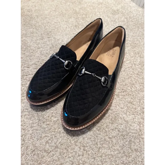 Naturalizer Edina 11 Wide Black Patent Leather Slip-On Horsebit Loafer Shoes