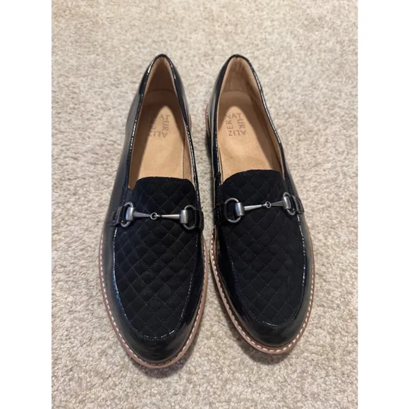 Naturalizer Edina 11 Wide Black Patent Leather Slip-On Horsebit Loafer Shoes
