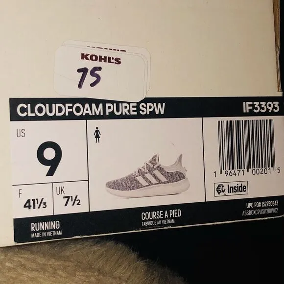 New! ADIDAS Women's Cloudfoam Pure Running Sneakers Shoes Cloud White/Core Black