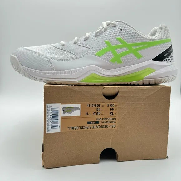 NEW Asics Gel-Dedicate 8 1041A409-101 Sneaker Men's 12 White Pickleball Shoes