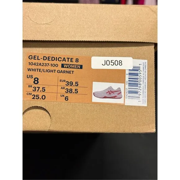 New Asics Gel Dedicate 8 White Light Garnet Court Shoes Sneakers 8