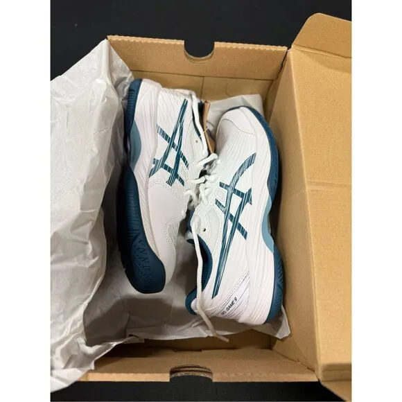 New Asics Gel Game 9 GS Court Shoes Sneakers 3.5 White Restful Teal