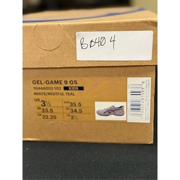 New Asics Gel Game 9 GS Court Shoes Sneakers 3.5 White Restful Teal