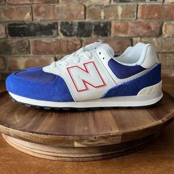 New Balance 574 Classic Sneakers Shoes Suede White Royal Blue Men's 7 Womens 8.5