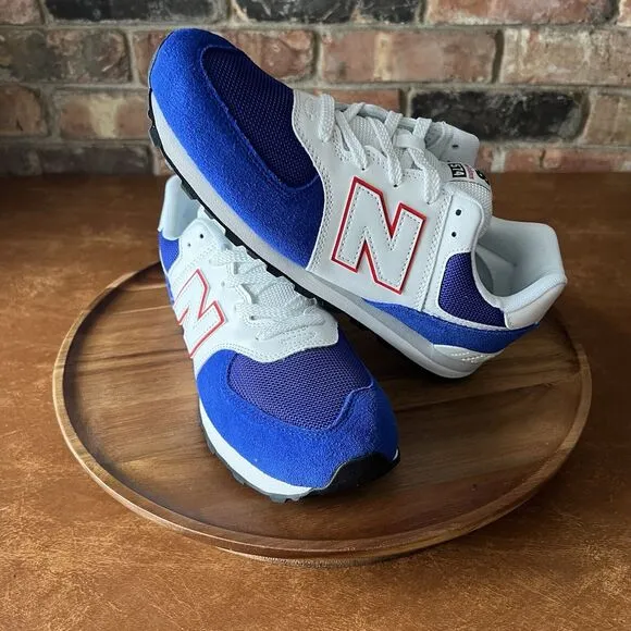 New Balance 574 Classic Sneakers Shoes Suede White Royal Blue Men's 7 Womens 8.5
