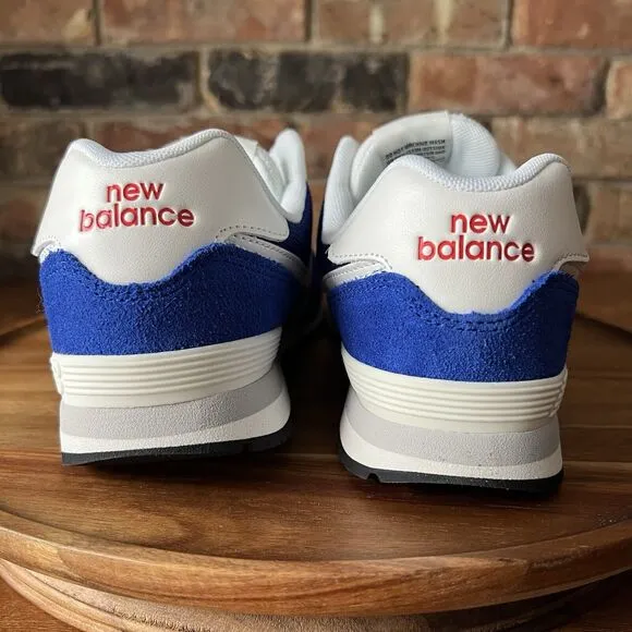 New Balance 574 Classic Sneakers Shoes Suede White Royal Blue Men's 7 Womens 8.5