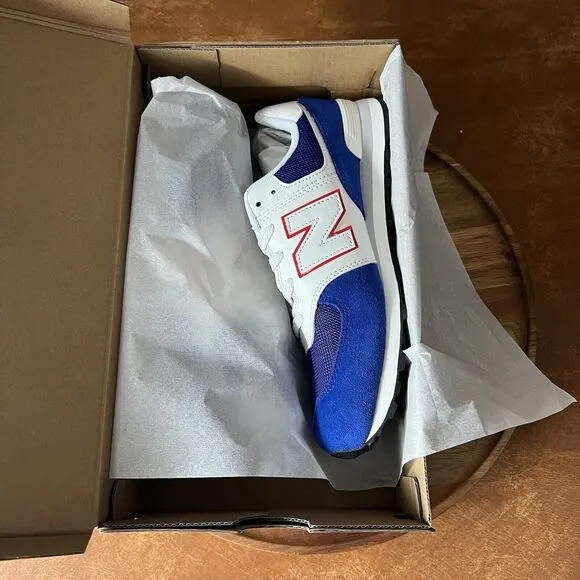 New Balance 574 Classic Sneakers Shoes Suede White Royal Blue Men's 7 Womens 8.5