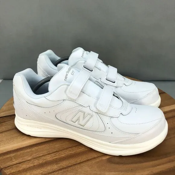 New Balance 577 Walking Shoes Mens 12 D White Leather Straps Comfort Cushioning‎