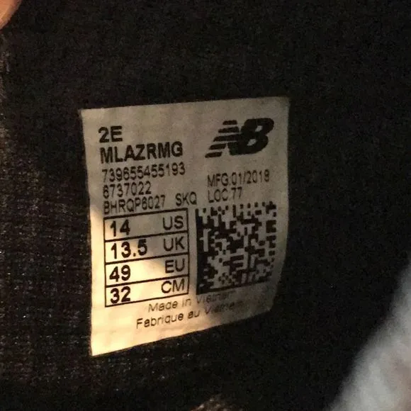 New Balance Fresh Foam Lazr V1 Gray Running Shoes MLAZRMG Men’s Size 14 2E
