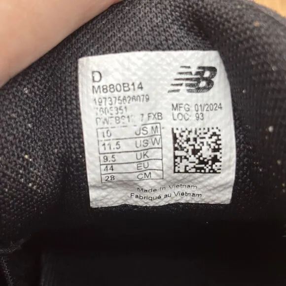 New Balance Fresh Foam X 880 V14 M880B14 Black Sneaker Shoes Size M 10D/ W 11.5D