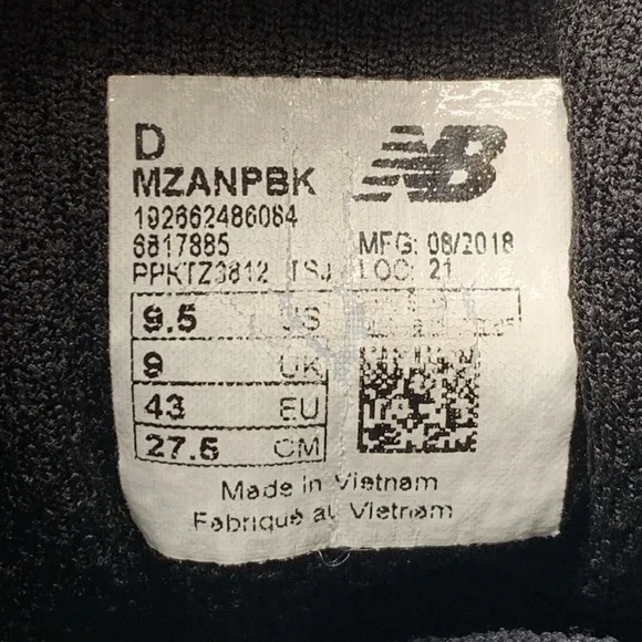 New Balance Fresh Foam Zante Black Running Shoes MZANPBK Men's Sz 9.5D