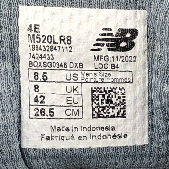 New Balance Men's Size 8.5 4E Extra Wide 520 LR8 Grey Lace-Up Running Sneakers