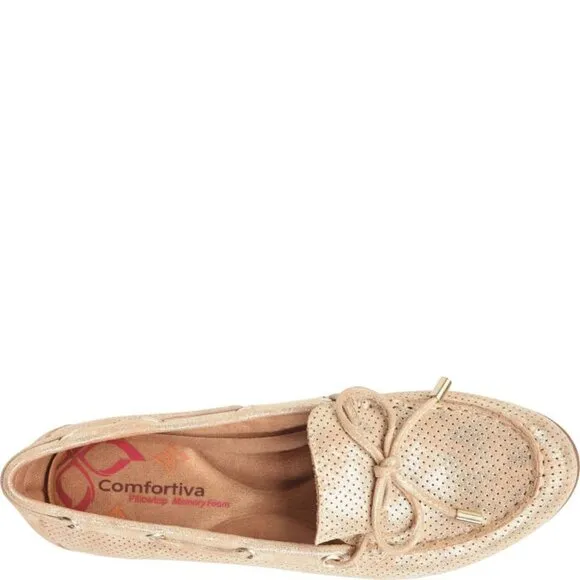 NEW COMFORTIVA Suede Mindy 2 Boat Shoes light gold for women 362tn
