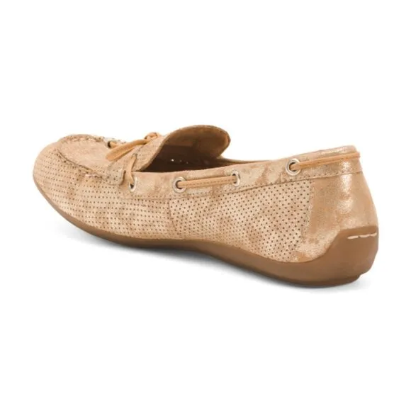 NEW COMFORTIVA Suede Mindy 2 Boat Shoes light gold for women 362tn
