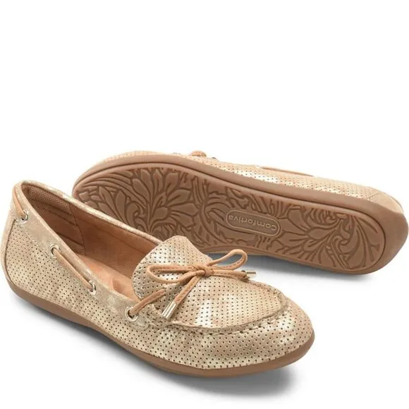 NEW COMFORTIVA Suede Mindy 2 Boat Shoes light gold for women 362tn