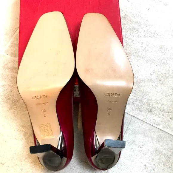 New Escada 38 Pink Patent Leather Silver Heels 8
