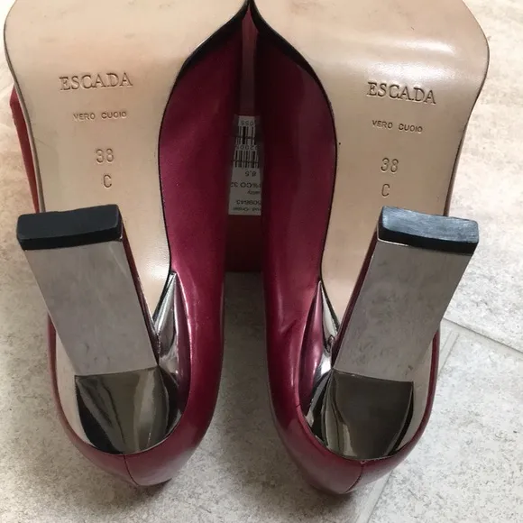 New Escada 38 Pink Patent Leather Silver Heels 8