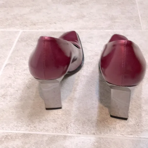 New Escada 38 Pink Patent Leather Silver Heels 8