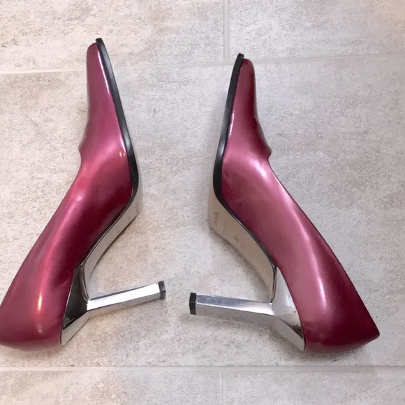 New Escada 38 Pink Patent Leather Silver Heels 8