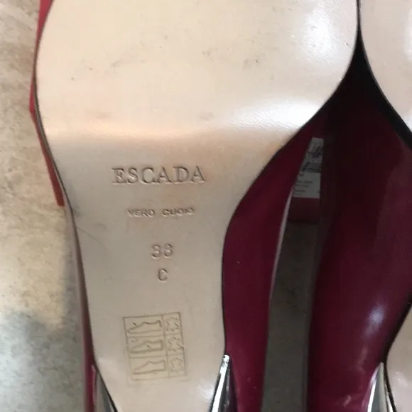 New Escada 38 Pink Patent Leather Silver Heels 8