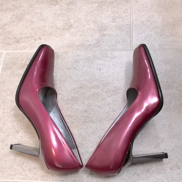 New Escada 38 Pink Patent Leather Silver Heels 8