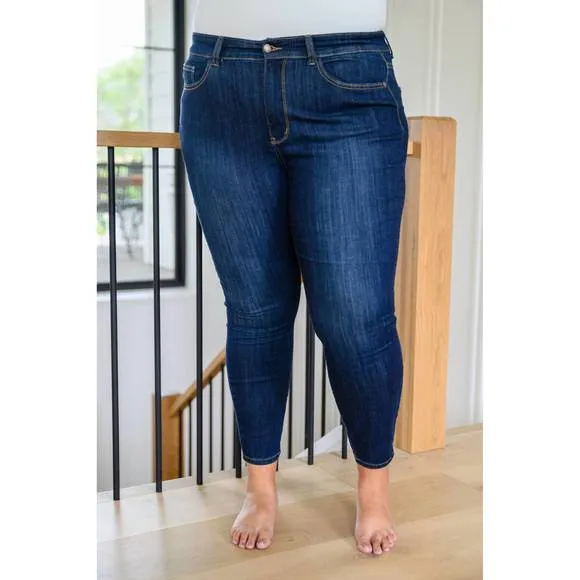 NEW JUDY BLUE back yoke skinny jeans with phone pocket in blue