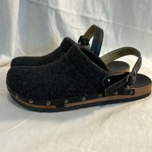 NEW KALSO Earth Shanti Black Mules Clogs Buckle Grommets Wool Negative Heel 8
