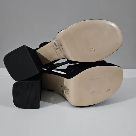 NEW Larroude Bee Platform Sandal Block Heel Black Suede Size 9