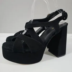 NEW Larroude Bee Platform Sandal Block Heel Black Suede Size 9
