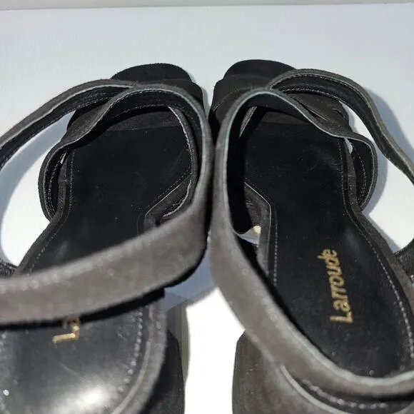 NEW Larroude Bee Platform Sandal Block Heel Black Suede Size 9